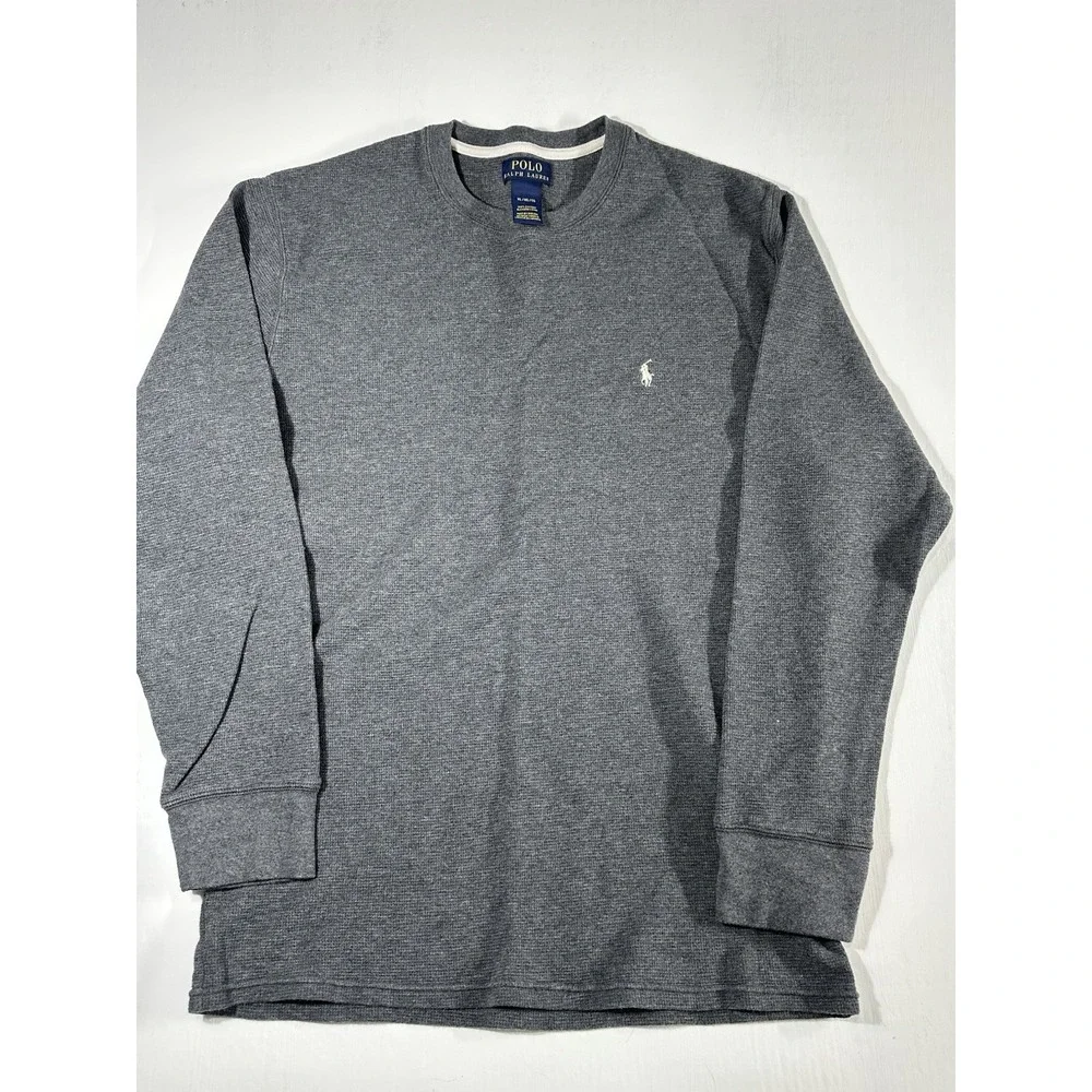 Polo Ralph Lauren Mens Gray Waffle Knit Thermal Long Sleeve Crew Shirt Size XL